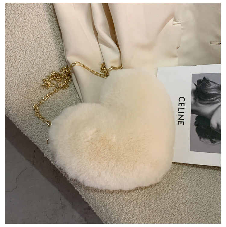 Wholesale Plush Heart Chain Shoulder Messenger Bag